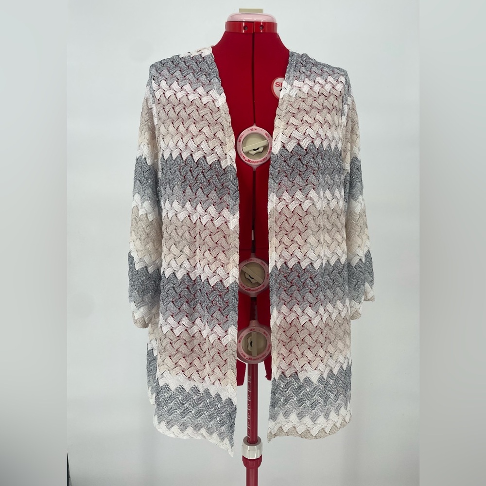 2FOR$20 Alfred Dunner Crocheted Style Color Block Striped Cardigan / Duster - Picture 2 of 8